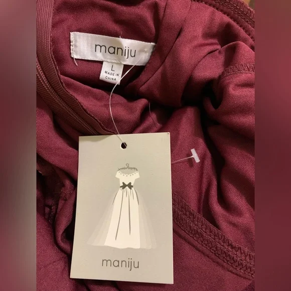 NWT Maniju L Formal Gown Burgundy Style m25891 Lace Bodice - Picture 3 of 9